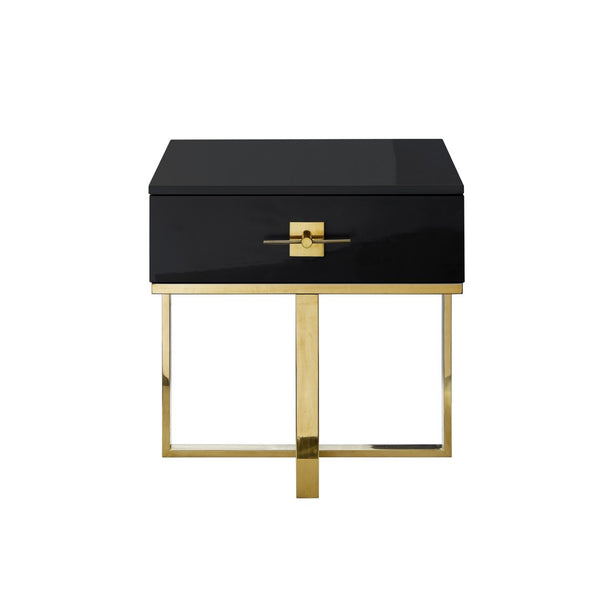 HomeRoots 22" Black and Gold End Table with Drawer - Stylish Square Design, Modern Cross-Leg Base for Any Room 543909