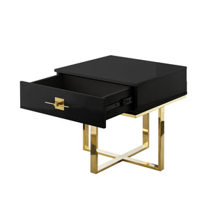 HomeRoots 22" Black and Gold End Table with Drawer - Stylish Square Design, Modern Cross-Leg Base for Any Room 543909