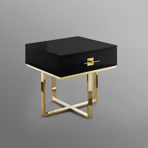 HomeRoots 22" Black and Gold End Table with Drawer - Stylish Square Design, Modern Cross-Leg Base for Any Room 543909