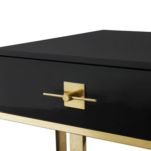 HomeRoots 22" Black and Gold End Table with Drawer - Stylish Square Design, Modern Cross-Leg Base for Any Room 543909
