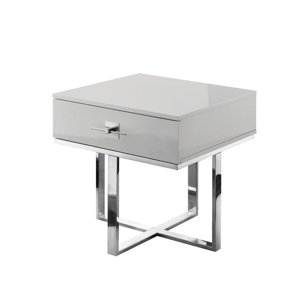 HomeRoots 22" Light Gray and Silver End Table with Drawer - Modern Square Design for Living Rooms & Bedrooms 543910