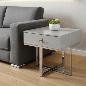 HomeRoots 22" Light Gray and Silver End Table with Drawer - Modern Square Design for Living Rooms & Bedrooms 543910
