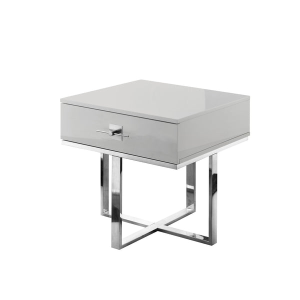 HomeRoots 22" Light Gray and Silver End Table with Drawer - Modern Square Design for Living Rooms & Bedrooms 543910
