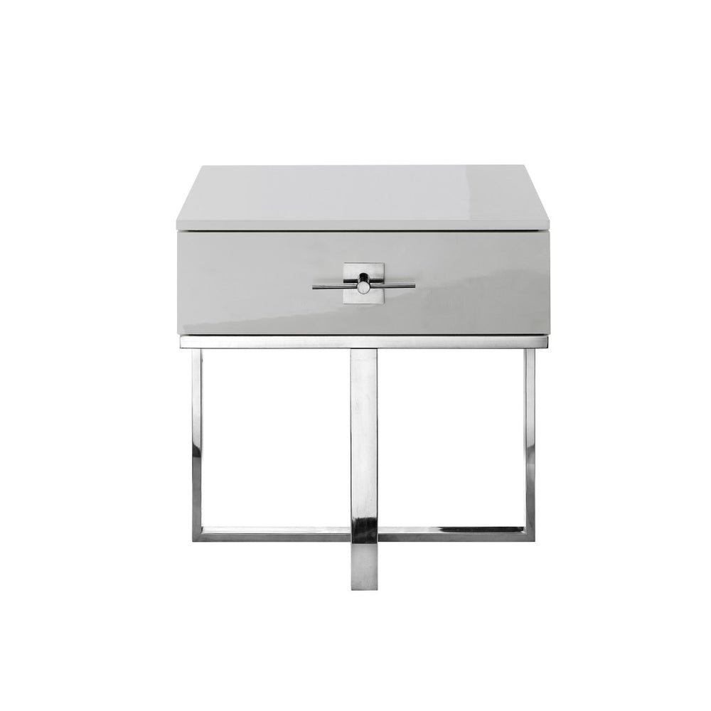 HomeRoots 22" Light Gray and Silver End Table with Drawer - Modern Square Design for Living Rooms & Bedrooms 543910
