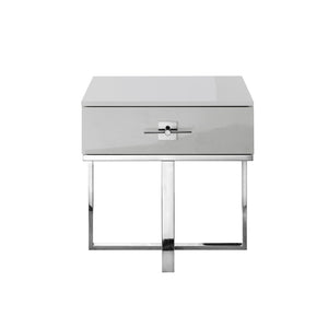 HomeRoots 22" Light Gray and Silver End Table with Drawer - Modern Square Design for Living Rooms & Bedrooms 543910