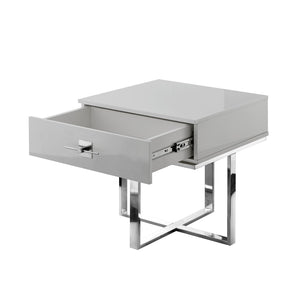HomeRoots 22" Light Gray and Silver End Table with Drawer - Modern Square Design for Living Rooms & Bedrooms 543910