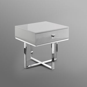 HomeRoots 22" Light Gray and Silver End Table with Drawer - Modern Square Design for Living Rooms & Bedrooms 543910