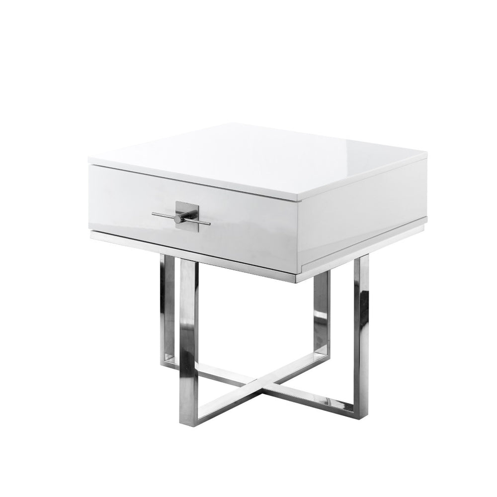 HomeRoots 22" Silver Metallic End Table with Drawer - Modern Design, Versatile Nightstand & Storage Solution 543911