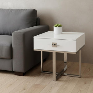 HomeRoots 22" Silver Metallic End Table with Drawer - Modern Design, Versatile Nightstand & Storage Solution 543911
