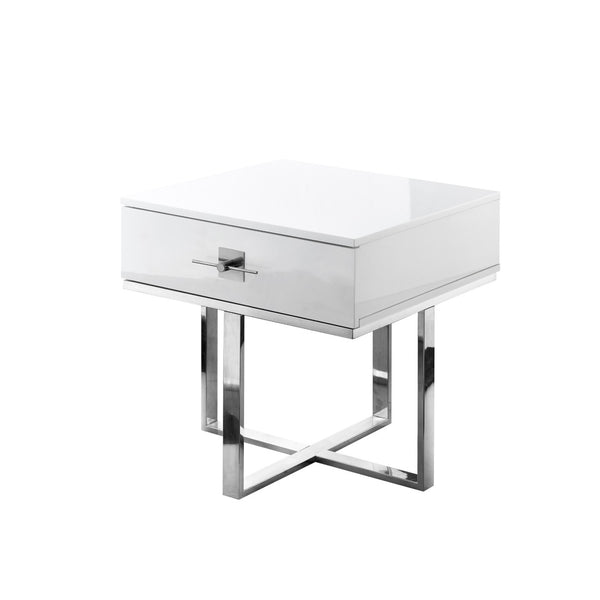 HomeRoots 22" Silver Metallic End Table with Drawer - Modern Design, Versatile Nightstand & Storage Solution 543911