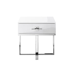 HomeRoots 22" Silver Metallic End Table with Drawer - Modern Design, Versatile Nightstand & Storage Solution 543911