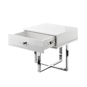 HomeRoots 22" Silver Metallic End Table with Drawer - Modern Design, Versatile Nightstand & Storage Solution 543911
