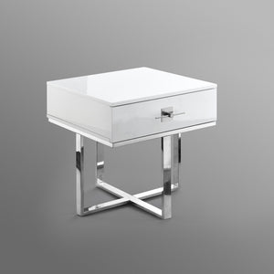 HomeRoots 22" Silver Metallic End Table with Drawer - Modern Design, Versatile Nightstand & Storage Solution 543911