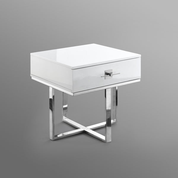 HomeRoots 22" Silver Metallic End Table with Drawer - Modern Design, Versatile Nightstand & Storage Solution 543911