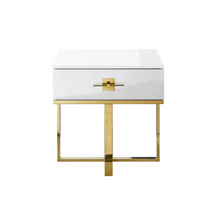 Homeroots 22" Gold And White Square End Table With Drawer White,Gold  543912