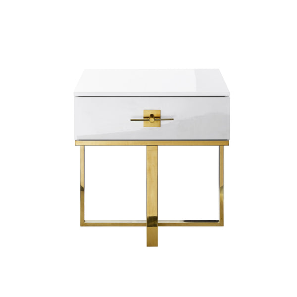 Homeroots 22" Gold And White Square End Table With Drawer White,Gold  543912