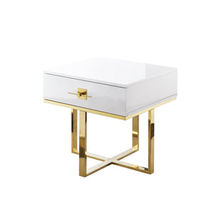 Homeroots 22" Gold And White Square End Table With Drawer White,Gold  543912