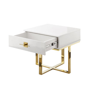 Homeroots 22" Gold And White Square End Table With Drawer White,Gold  543912