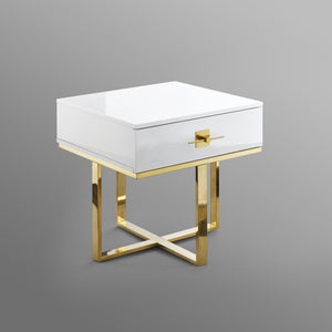Homeroots 22" Gold And White Square End Table With Drawer White,Gold  543912