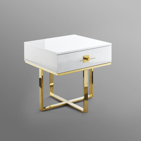 Homeroots 22" Gold And White Square End Table With Drawer White,Gold  543912