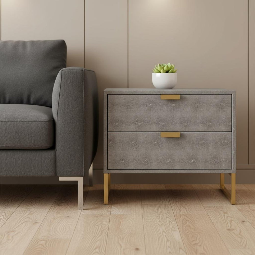 HomeRoots 21" Gray and Gold End Table with Two Drawers – Modern Accent for Living Room or Bedroom Spaces 543913