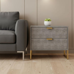 HomeRoots 21" Gray and Gold End Table with Two Drawers – Modern Accent for Living Room or Bedroom Spaces 543913