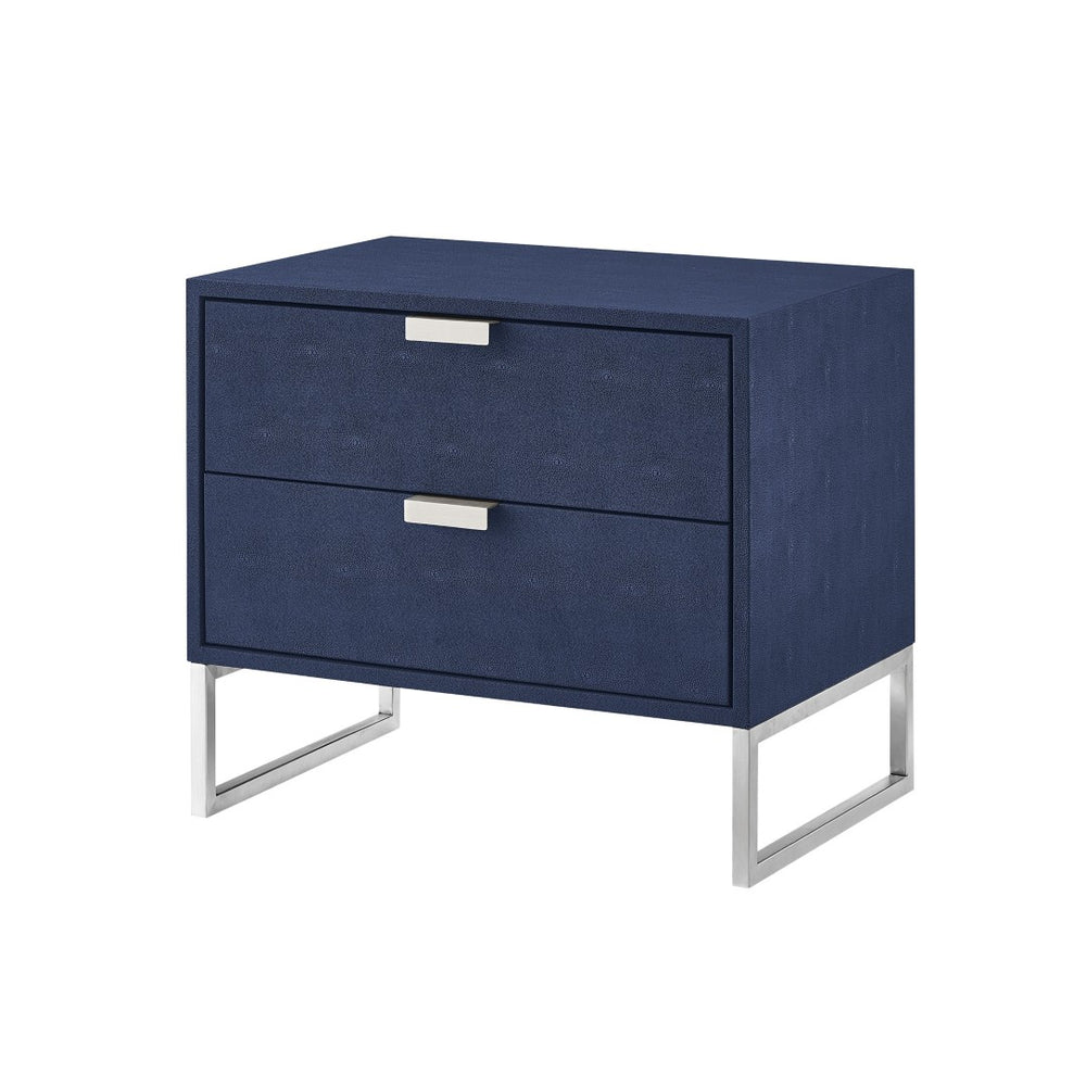HomeRoots 21" Navy Blue and Silver End Table with Two Drawers - Modern Storage Solution for Your Living Space 543914