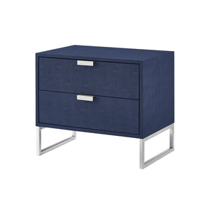 HomeRoots 21" Navy Blue and Silver End Table with Two Drawers - Modern Storage Solution for Your Living Space 543914