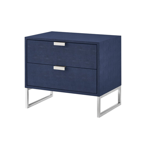 HomeRoots 21" Navy Blue and Silver End Table with Two Drawers - Modern Storage Solution for Your Living Space 543914
