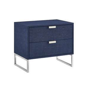 HomeRoots 21" Navy Blue and Silver End Table with Two Drawers - Modern Storage Solution for Your Living Space 543914
