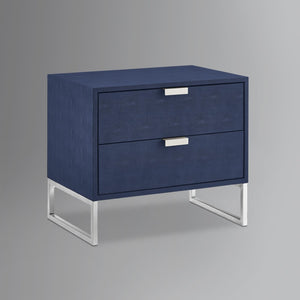 HomeRoots 21" Navy Blue and Silver End Table with Two Drawers - Modern Storage Solution for Your Living Space 543914