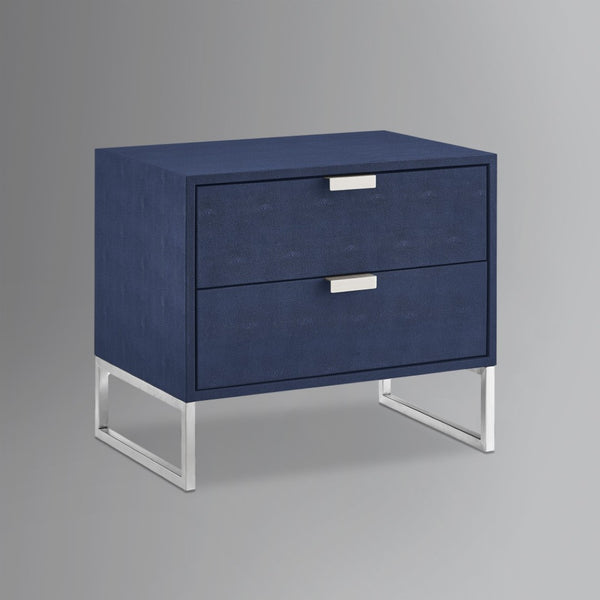 HomeRoots 21" Navy Blue and Silver End Table with Two Drawers - Modern Storage Solution for Your Living Space 543914