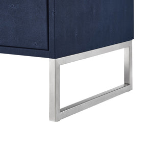 HomeRoots 21" Navy Blue and Silver End Table with Two Drawers - Modern Storage Solution for Your Living Space 543914