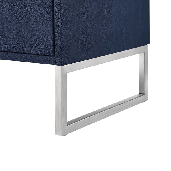 HomeRoots 21" Navy Blue and Silver End Table with Two Drawers - Modern Storage Solution for Your Living Space 543914