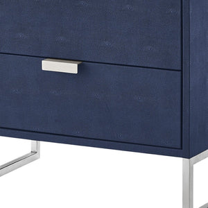 HomeRoots 21" Navy Blue and Silver End Table with Two Drawers - Modern Storage Solution for Your Living Space 543914