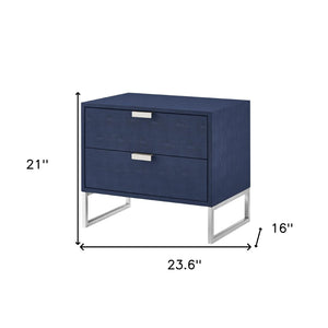 HomeRoots 21" Navy Blue and Silver End Table with Two Drawers - Modern Storage Solution for Your Living Space 543914