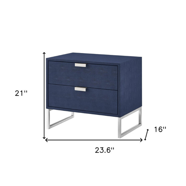 HomeRoots 21" Navy Blue and Silver End Table with Two Drawers - Modern Storage Solution for Your Living Space 543914