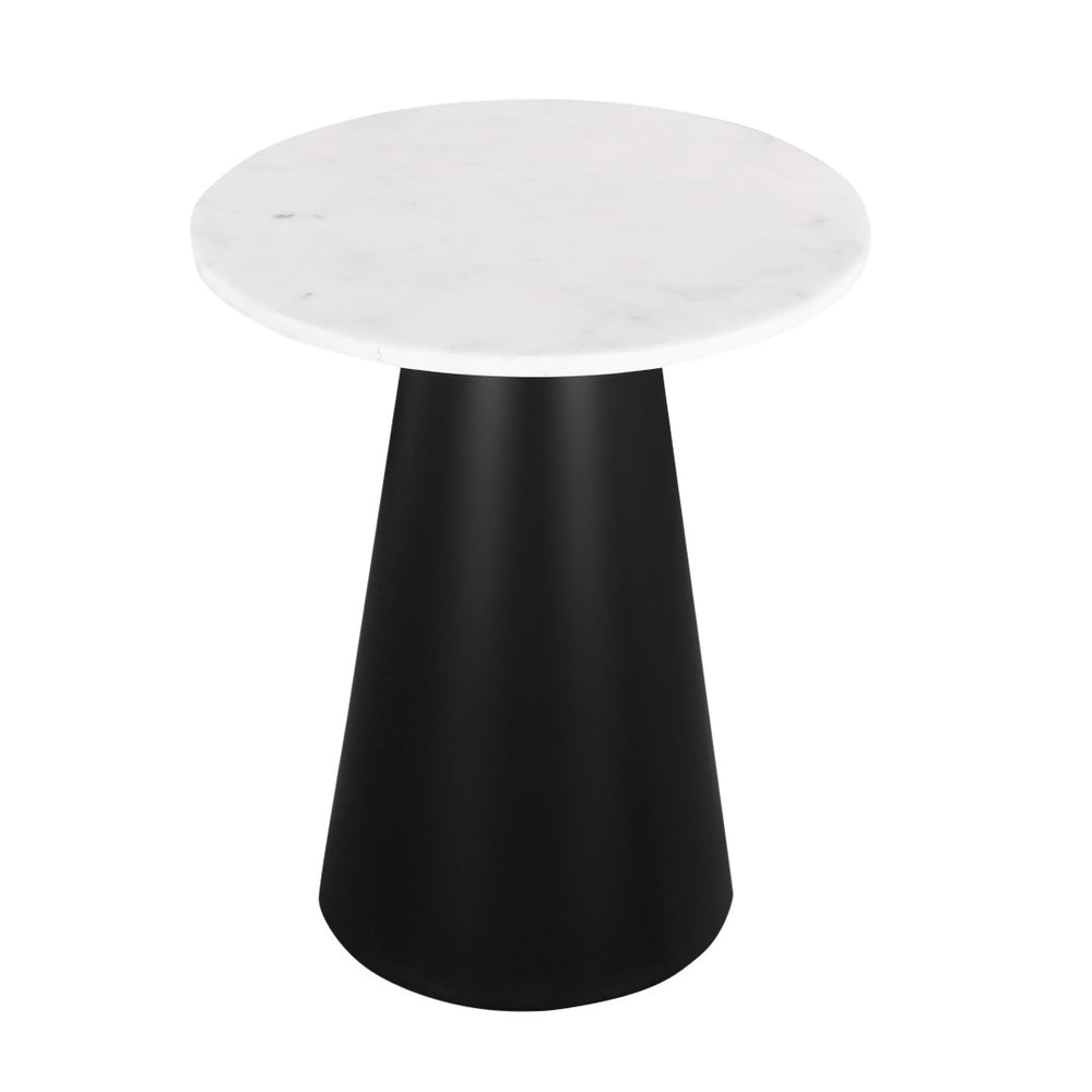 HomeRoots 22" Elegant White Marble and Black Steel Round Pedestal End Table – Chic Accent for Any Room 543916