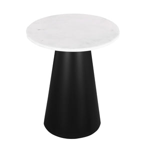 HomeRoots 22" Elegant White Marble and Black Steel Round Pedestal End Table – Chic Accent for Any Room 543916
