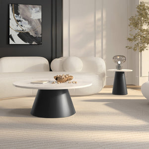 HomeRoots 22" Elegant White Marble and Black Steel Round Pedestal End Table – Chic Accent for Any Room 543916