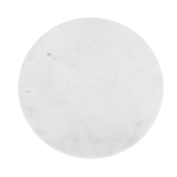 HomeRoots 22" Elegant White Marble and Black Steel Round Pedestal End Table – Chic Accent for Any Room 543916