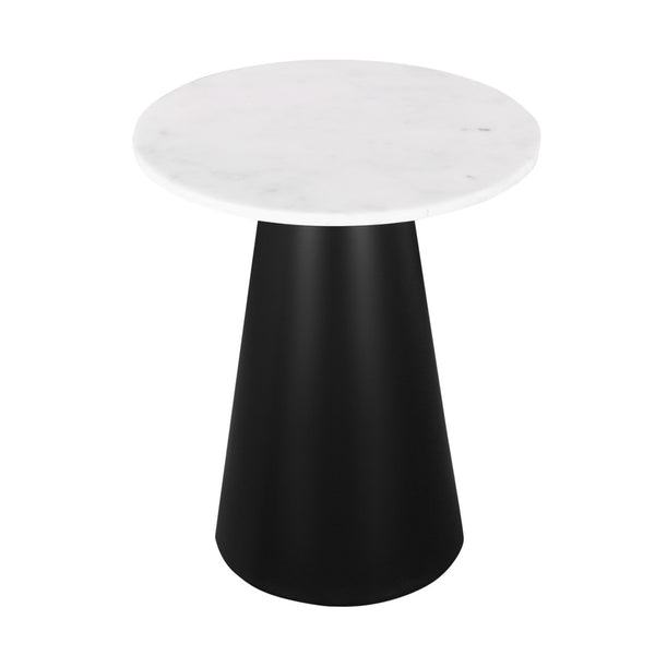 HomeRoots 22" Elegant White Marble and Black Steel Round Pedestal End Table – Chic Accent for Any Room 543916