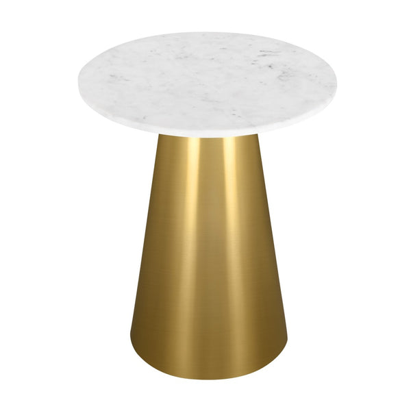HomeRoots 22" Elegant White Marble Round Pedestal End Table with Gold Steel Base - Chic Accent for Any Space 543917