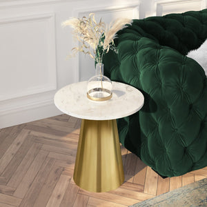 HomeRoots 22" Elegant White Marble Round Pedestal End Table with Gold Steel Base - Chic Accent for Any Space 543917