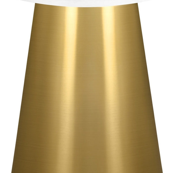HomeRoots 22" Elegant White Marble Round Pedestal End Table with Gold Steel Base - Chic Accent for Any Space 543917