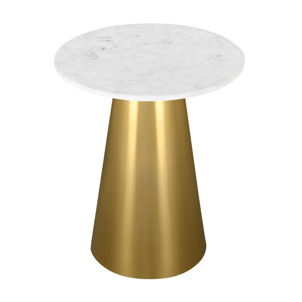 HomeRoots 22" Elegant White Marble Round Pedestal End Table with Gold Steel Base - Chic Accent for Any Space 543917