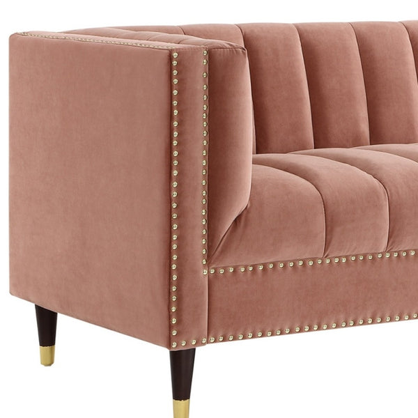 HomeRoots 85" Blush Velvet Wood Sofa - Luxurious Comfort, Elegant Design, Perfect for Modern Living Spaces! 543929