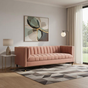 HomeRoots 85" Blush Velvet Wood Sofa - Luxurious Comfort, Elegant Design, Perfect for Modern Living Spaces! 543929