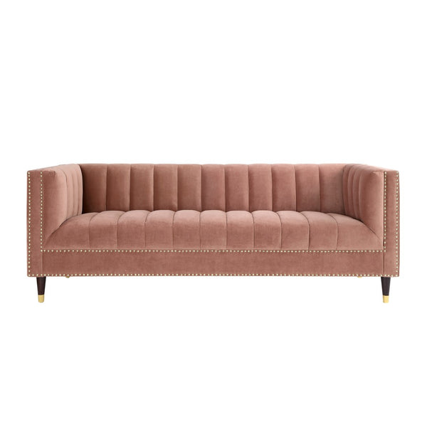 HomeRoots 85" Blush Velvet Wood Sofa - Luxurious Comfort, Elegant Design, Perfect for Modern Living Spaces! 543929