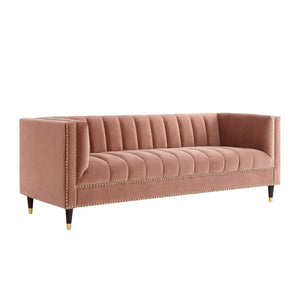 HomeRoots 85" Blush Velvet Wood Sofa - Luxurious Comfort, Elegant Design, Perfect for Modern Living Spaces! 543929